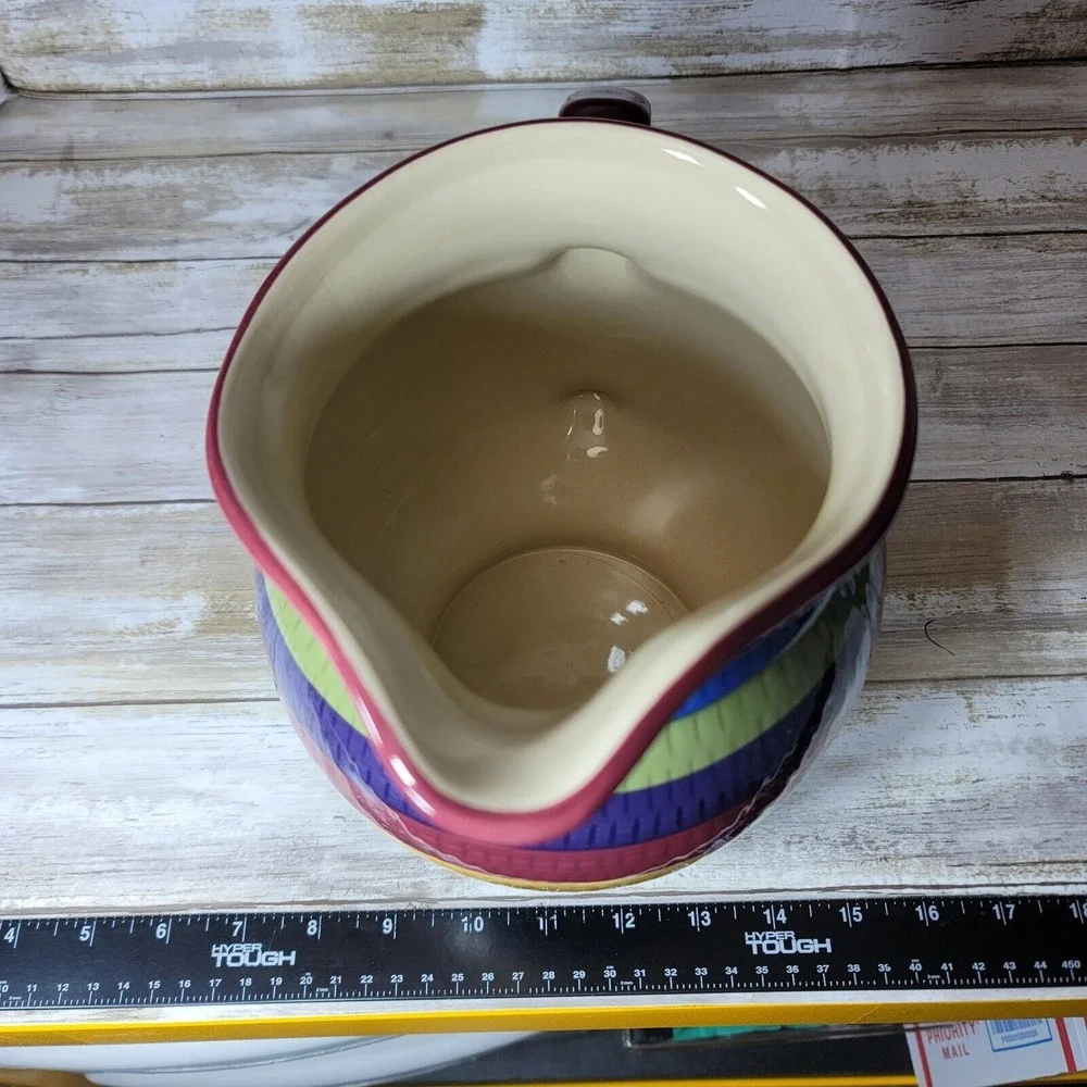 Longaberger Pottery Cabana Stripes Large Pitcher‎ Country Canister 2 Quart